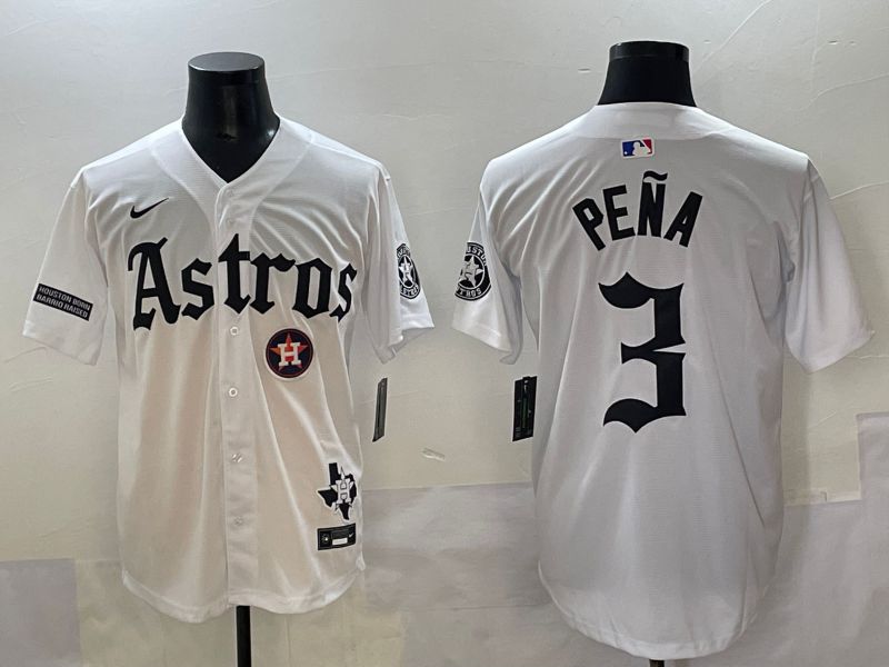Men 2025 Houston Astros 3 Pena White Five generations Joint Name Nike MLB Jersey style 44